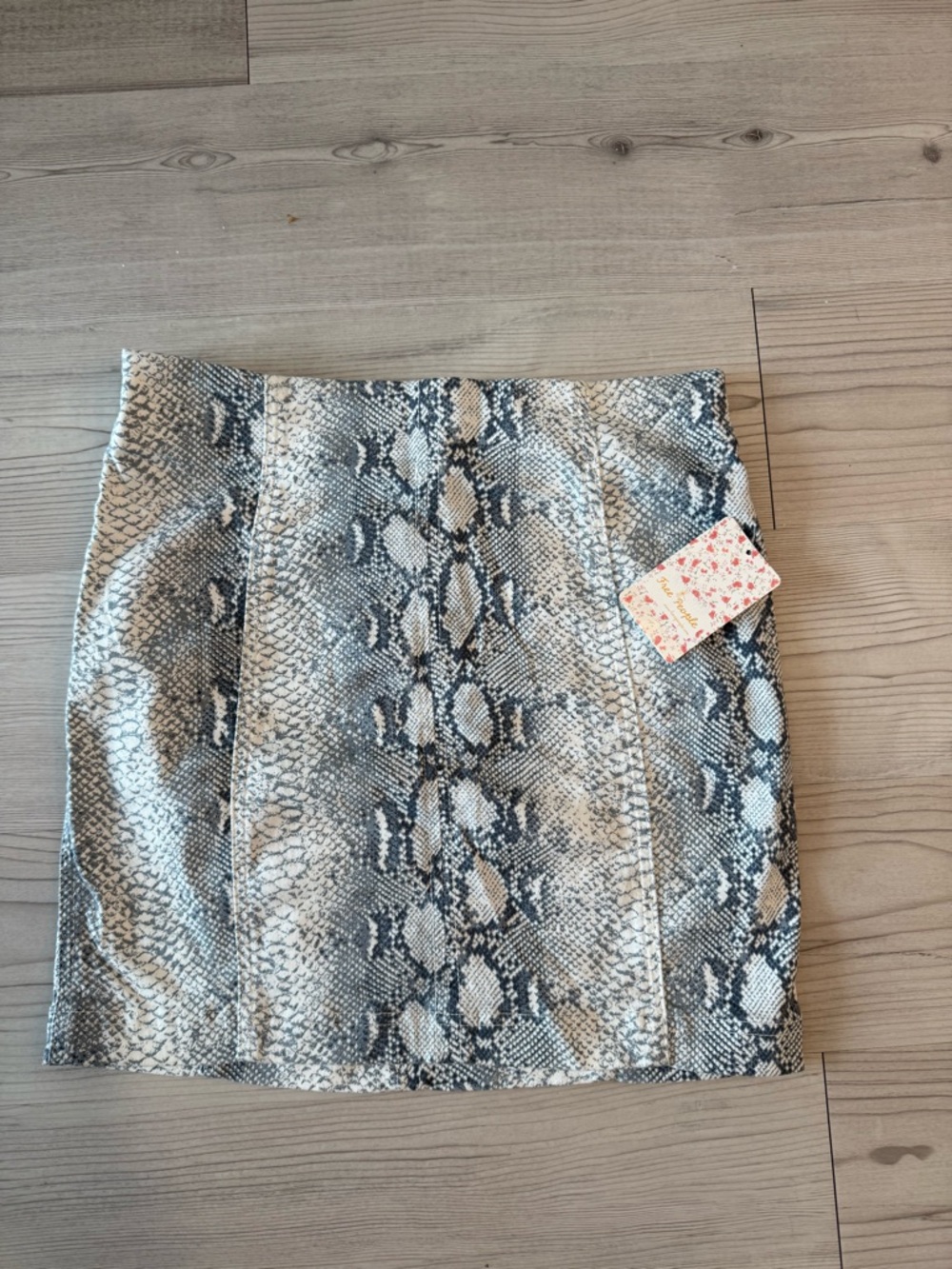 Free People Snake-Print Mini Skirt in Beige and Gray